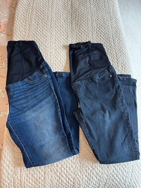 Two Pair of Maternity Stretch Panel Jeans - Dark & Medium Blue